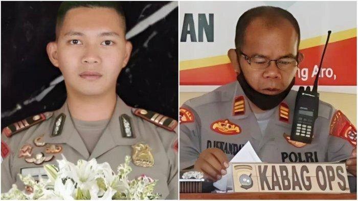 Kasat Reskrim Polres Solok Selatan AKP Ulil Ryanyo Anshari (kiri) tewas ditembak Kabag Ops Polres Solok AKP Dadang Iskandar (kanan).