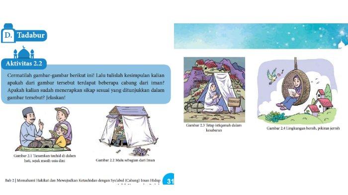 Gambar soal untuk kunci jawaban Pendidikan Agama Islam dan Budi Pekerti (PAI) Kelas X (10) SMA/SMAK Kurikulum Merdeka semester 1 bagian Aktivitas 2.2 tentang Tadabur halaman 31-32 Bab 2 Memahami Hakikat dan Mewujudkan Ketauhidan dan dengan Syu'abul (Cabang) Iman.