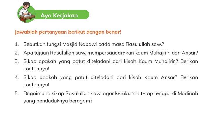 Berikut kunci jawaban PAI untuk SD Kelas 4 Buku Pendidikan Agama Islam dan Budi Pekerti Kurikulum Merdeka Semester 2 Halaman 183 Soal Uraian/Esai BAB 10