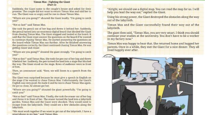 Teks cerita 'Timun Mas - Fighting the Giant (Part 2) untuk kunci jawaban Bahasa Inggris SMP Kelas 9 Buku English For Nusantara Kurikulum Merdeka Halaman 200 poin a atau Worksheet 3.24 Section 5 Your Turn: Writing, Unit 3. The Multiverse Story of Timun Mas pada Chapter 3 Journeys to the Fantasy Worlds.