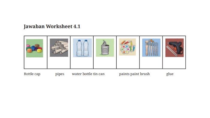 Kunci jawaban Bahasa Inggris untuk SMP Kelas 9 Buku English For Nusantara Kurikulum Merdeka Halaman 210 poin a atau Worksheet 4.1 Section 2 Listening, Unit 1. Look at My Creation pada Chapter 4 Upcycling Used Materials.