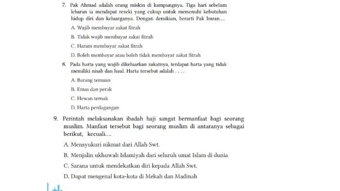 Berikut soal untuk kunci jawaban PAI SMP Kelas 7 Buku Pendidikan Agama Islam dan Budi Pekerti Kurikulum Merdeka Halaman 220 Bagian I Soal Pilihan Ganda Nomor 5-9 Rajin Berlatih tentang Rukhsah.