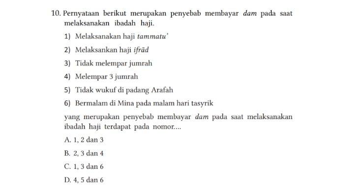 Berikut soal untuk kunci jawaban PAI SMP Kelas 7 Buku Pendidikan Agama Islam dan Budi Pekerti Kurikulum Merdeka Halaman 221 Bagian I Soal Pilihan Ganda Nomor 10 Rajin Berlatih tentang Rukhsah.