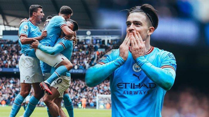 Selebrasi pemain Man City yang menaklukkan Liverpool dengan skor 4-1, Sabtu (1/4/2023)