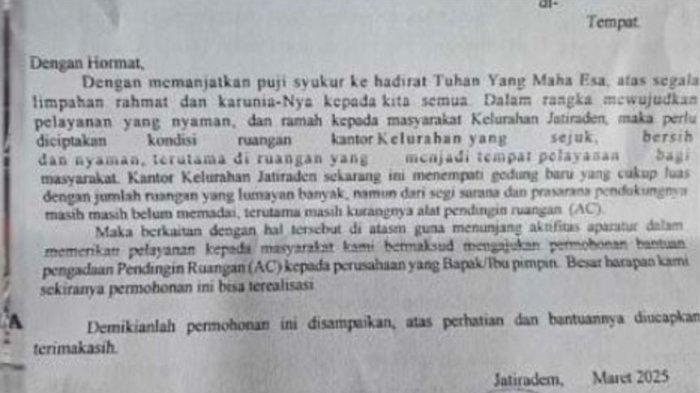 Viral di sosial media proposal kelurahan minta sumbangan ke warga untuk pembelian AC usai menempati gedung baru.