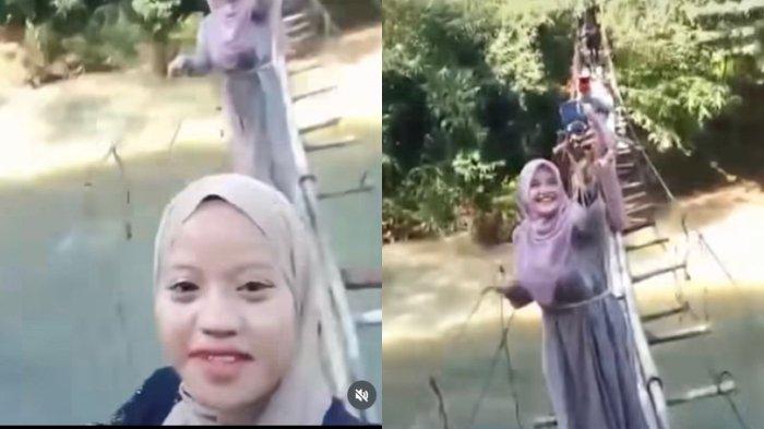 Viral di media sosial video yang memperlihatkannya detik-detik jembatan terputus di Lebak, Banten.