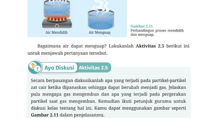 Gambar soal untuk kunci jawaban Ilmu Pengetahuan Alam (IPA) Kelas 7 SMP/MTs Kurikulum Merdeka bagian Ayo Diskusi Aktivitas 2.5 BAB 2 Zat dan Perubahannya halaman 57.