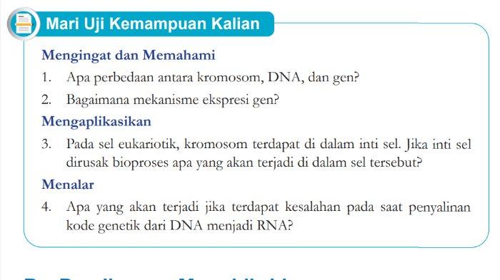 Gambar soal untuk kunci jawaban Ilmu Pengetahuan Alam (IPA) Kelas 9 SMP Kurikulum Merdeka bagian Mari Uji Kemampuan Kalian BAB 6 Pewarisan Sifat dan Bioteknologi halaman 145.