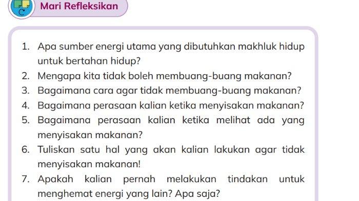 Gambar soal untuk kunci jawaban Ilmu Pengetahuan Alam dan Sosial (IPAS) Kelas 3 SD Kurikulum Merdeka bagian Mari Refleksikan BAB 4 Berkenalan dengan Energi halaman 111.