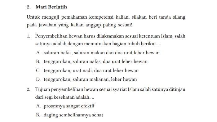 Gambar soal untuk kunci jawaban Pendidikan Agama Islam dan Budi Pekerti (PAI) Kelas IX (9) SMP/MTs Kurikulum Merdeka bagian Mari Berlatih Bab 4 Bersyukur dengan Akikah Peduli Sesama dengan Berkurban halaman 110-114.