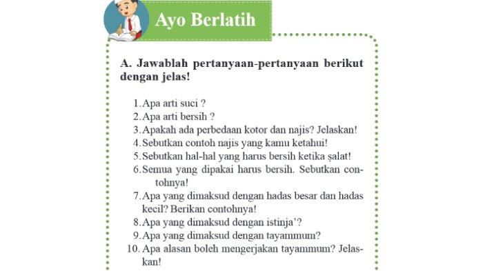 Gambar soal untuk kunci jawaban Pendidikan Agama Islam (PAI) Kelas IV (4) SD/MI Kurikulum 2013 semester 1 Bagian A. Ayo Berlatih Bab 4 Bersih Itu Sehat halaman 44.