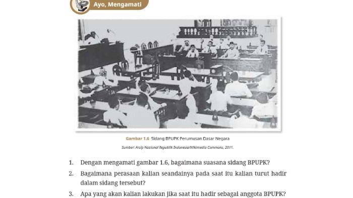 Gambar soal untuk kunci jawaban Pendidikan Pancasila atau Pendidikan Kewarganegaraan (PKN) Kelas VII (7) SMP/MTs Kurikulum Merdeka bagian Ayo Mengamati halaman 13 pada Bab 1 Sejarah Kelahiran Pancasila.