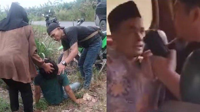 Korban saat akan dievakuasi ke puskesmas (kiri) dan satu di antara tiga tersangka penembakan yang diamankan polisi (kanan)
