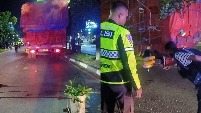 TABRAK TRUK: Kecelakaan yang menewaskan pengedara di Kayu Tangi terjadi saat motor yang dikendarai korban menabrak truk Nissan Euro II KH 8062 AN yang dikemudikan Moh. Shohibul Bahri (32). Truk tersebut diketahui mengalami mogok dan berhenti di lajur kanan sejak Jumat (13/6) pukul 22.00 Wita. (BANJARMASIN POST/ISTIMEWA)