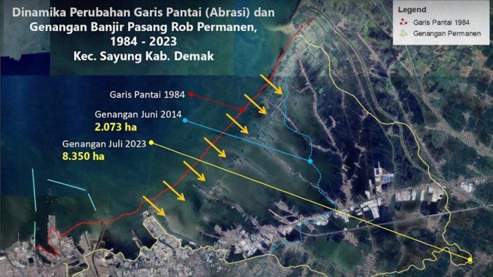 ROB DEMAK - Gambar satelit terkait perubahan wilayah Kecamatan Sayung, Kabupaten Demak.