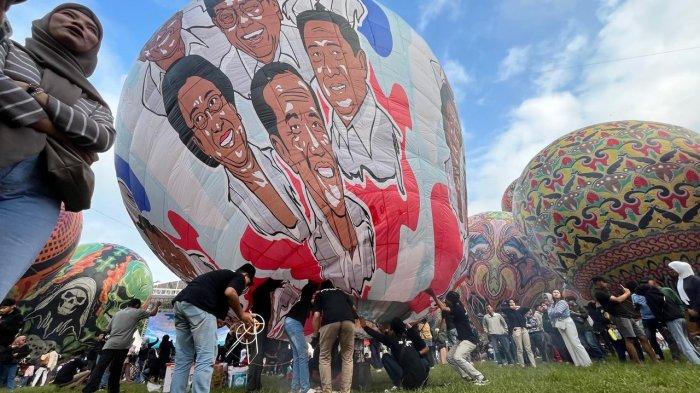 Balon udara motif gambar presiden RI milik Komunitas Balon Udara Kalikajar diterbangkan dalam Event Java Balloon Attraction di lapangan Taman Rekreasi Kalianget, Sabtu (3/8/2024).
