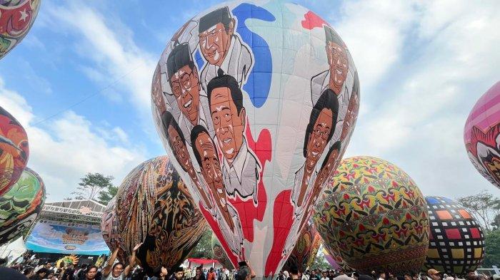 Balon udara motif gambar presiden RI milik Komunitas Balon Udara Kalikajar diterbangkan dalam Event Java Balloon Attraction di lapangan Taman Rekreasi Kalianget, Sabtu (3/8/2024).
