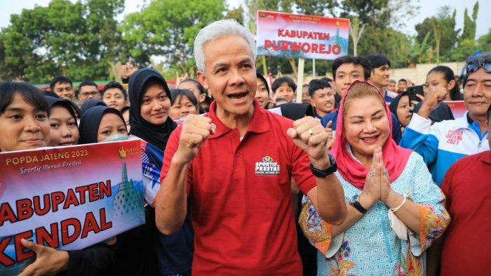 Gubernur Jawa Tengah Ganjar Pranowo membuka Pekan Olahraga Pelajar Daerah (Popda) Jawa Tengah tahun 2023 sekaligus meresmikan Kawasan Olahraga Jatidiri, Selasa (20/6/2023).