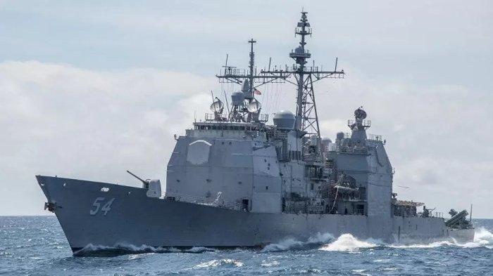 Ilustrasi Kapal perang Amerika Serikat, USS Antietam - Jelang pelantikan Presiden baru Taiwan yang kurang dari dua minggu, kapal perang Amerika Serikat berlayar di Selat Taiwan yang sempit pada Rabu (8/5/2024).