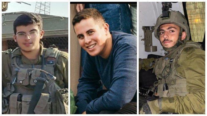 Dari kiri ke kanan: Sersan Ido Testa (19) anggota Brigade Givati dari Yerusalem, Sersan Tal Shavit (21) anggota Brigade Nahal dari Kfar Giladi, dan Sersan Reuven Mark Mordechai Assolin (19) anggota Brigade Givati dari Ra'anana. Mereka adalah tentara Israel yang tewas diserang Brigade Al-Qassam di Kerem Shalom, Minggu (5/5/2024).