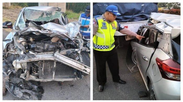 Mobil Yaris menabrak truk di Tol Padaleunyi, Kota Bandung pada Selasa (10/10/2023). Akibat kecelakaan itu, pengemudi Yaris tewas di lokasi kejadian.