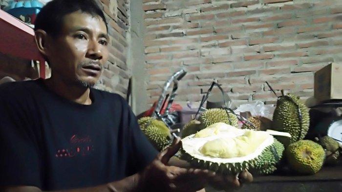 Ngatmono menunjukkan durian lokal Menawan Kudus yang dimintai berbagai kalangan, Senin (25/12/2023).