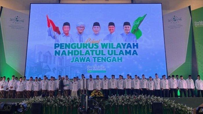 Pelantikan Pengurus Wilayah Nahdlatul Ulama Jawa Tengah Masa Khidmat 2024-2029 di auditorium Universitas Islam Sultan Agung (Unissula), Kota Semarang, Sabtu (3/8/2024).