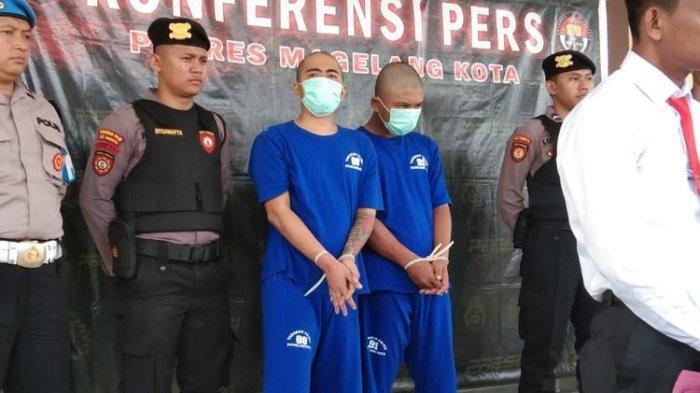 Perampok yang turut melakukan pembunuhan saat konferensi pers di Polres Magelang Kota, Selasa (2/1/2024). (Egadia Birru)