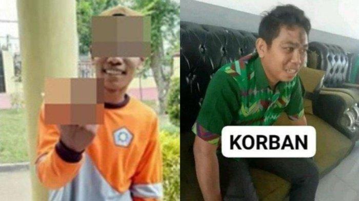Kolase wajah siswa SMK Negeri 1 Waho yang melakukan aksi pemukulan dan guru korbannya.