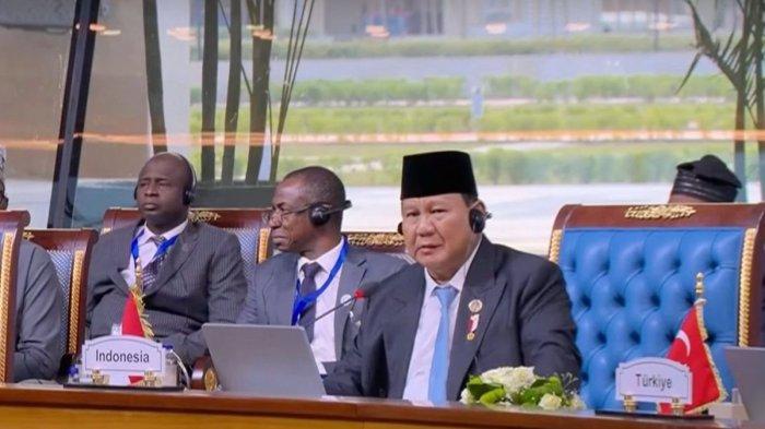 Presiden Prabowo Subianto menyampaikan pidatonya pada sesi khusus Konferensi Tingkat Tinggi (KTT) Ke-11 Developing Eight (D-8) di Istana Kepresidenan New Administrative Capital, Kairo, Mesir, Kamis (19/12/2024) waktu setempat. (Dok. Pool Host D-8)