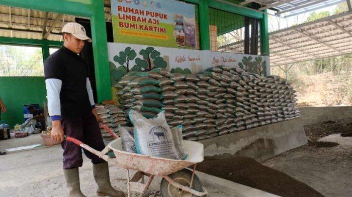 Proses pembuatan pupuk organik dari limbah kotoran ternak di Rumah pupuk Limbah Aji Bumi Kartini di Desa Ngampel, Kabupaten Blora.