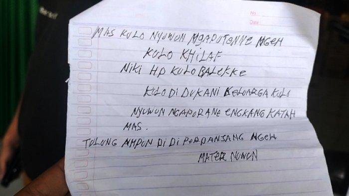 Surat permintaan maaf dan tiga handphone yang sempat hilang dicuri oleh pelaku