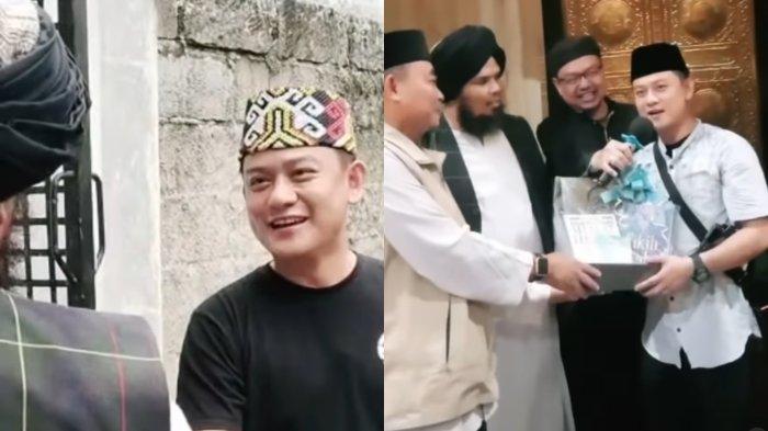 BOBON SANTOSO MUALAF - Potret Bobon Santoso setelah mengucap syahadat (kolase Tribun Jateng). Sosok Bobon Santoso Resmi Mualaf Dibimbing Ustaz Derry, Susul dr Richard Lee