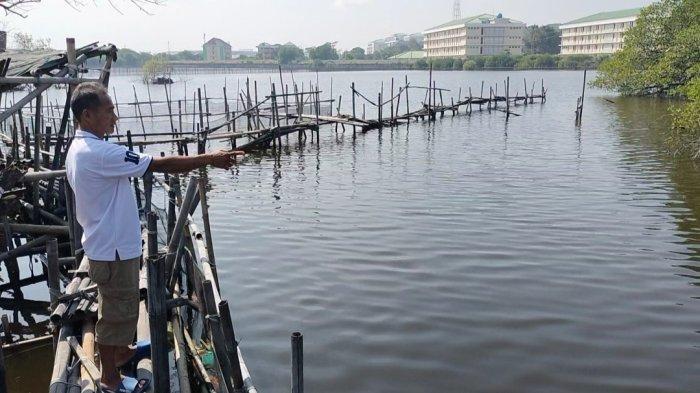 TAMBAK TERCEMAR - Rozikan (54) satu dari beberapa petambak di kawasan Terboyokulon, Genuk, Semarang. Menunjukan tambaknya yang tercemar.