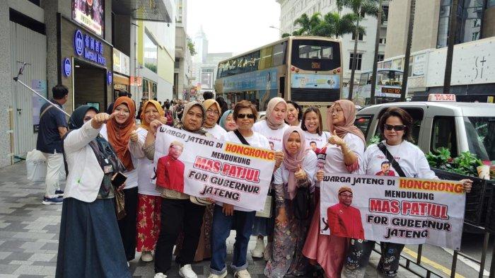 Sejumlah relawan yang tergabung Relawan Mas Pacul Hong Kong menggelar aksi dukungan terhadap Bambang Wuryanto maju dalam Pilgub Jateng, Minggu (16/6/2024).