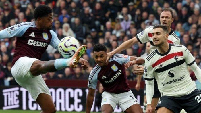 Laga Aston Villa dan Manchester United di Villa Park di Birmingham, Inggris, Minggu (6/10/2024).