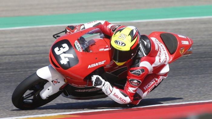 Penampilan Fadillah Arbi Aditama pembalap binaan AHRT saat bersaing di MotorLand-Aragon Circuit.