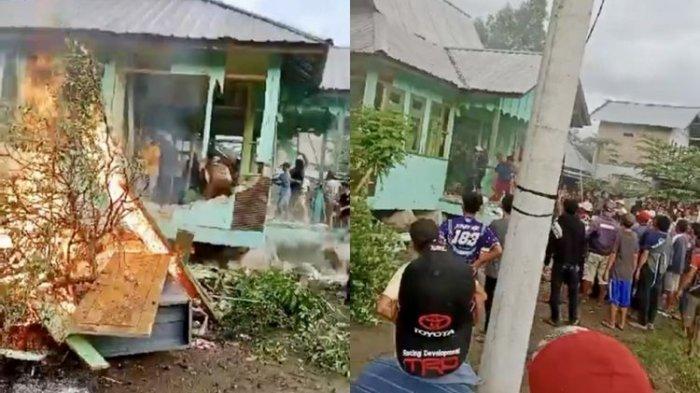 Tangkapan layar perusakan dan pembakaran kantor Balai PPA Resor Suoh di Lampung Barat, Senin (11/3/2024). Peristiwa ini diduga terjadi akibat warga geram konflik harimau tidak selesai.