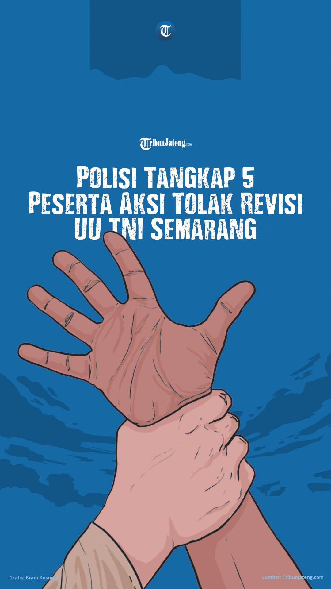 Grafis Polisi Tangkap 5 Peserta Aksi Tolak Revisi UU TNI Semarang