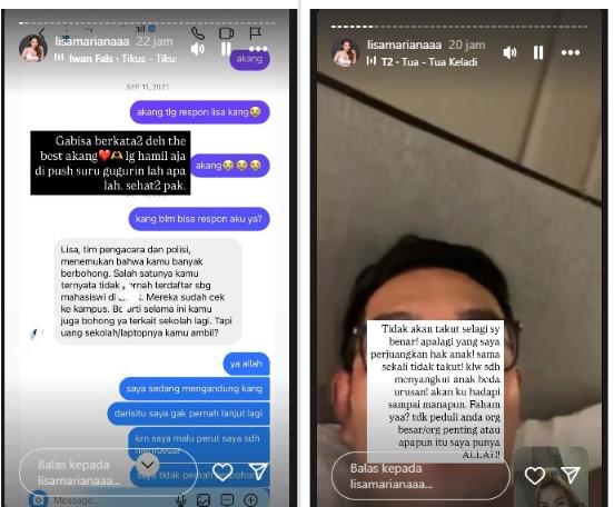 LISA MARIANA - Tangkapan layar dari unggahan story akun Instagram @lisamarianaaa pada Kamis (27/3/2025) - Pengakuan Lisa Mariana pernah dipaksa gugurkan kandungan oleh oknum mantan pejabat ternama di Jawa Barat