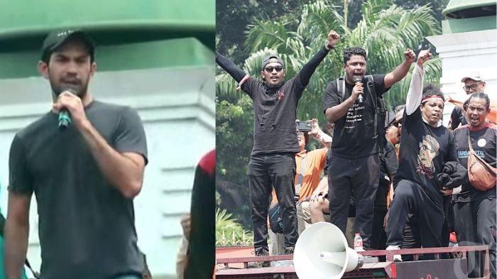 Sejumlah artis, seperti Reza Rahadian (kiri) dan Arie Kriting (kanan), hadir di depan Gedung DPR RI demi menolak revisi undang-ungang Pilkada, Kamis (22/8/2024).