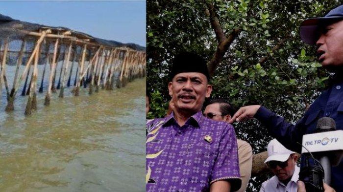 KADES LAIN MUNCUL - (kiri) Pagar laut yang berada di pesisir Desa Kronjo, Kecamatan Kronjo, Kabupaten Tangerang, Banten, Jumat (10/1/2025). (kanan) Menteri ATR/BPN, Nusron Wahid (kanan) dan Kepala Desa Kohod, Arsin (kiri) saat meninjau area laut yang memiliki SHGB dan SHM, di Desa Kohod, kabupaten Tangerang, Banten, Jumat (24/1/2025).