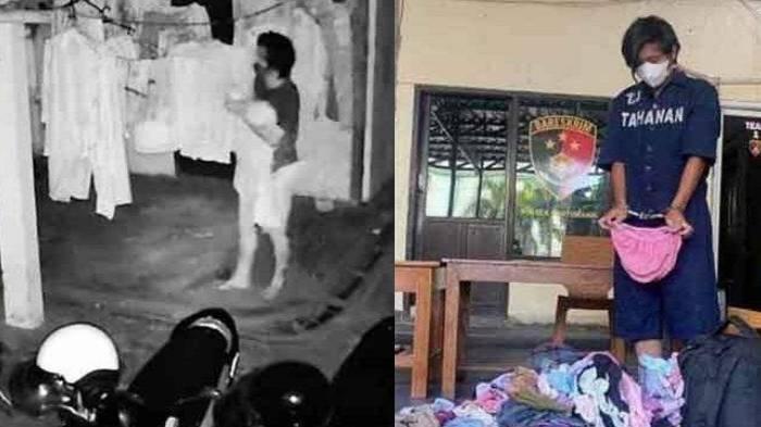 Aksi Jery terekam jelas CCTV saat mengutil celana dalam di jemuran.