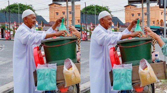 Amat jualan bubur selama 28 tahun berhasil menyekolahkan 3 anaknya hingga bisa naik haji.