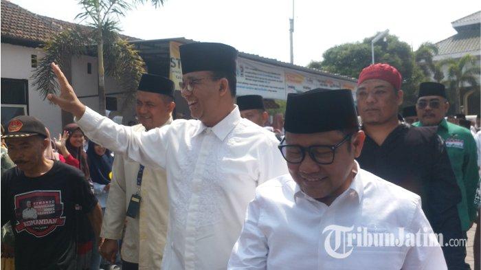 Anies Baswedan dan Muhaimin Iskandar saat baru tiba di Ponpes Nuris Jember, Kamis (28/9/2023).