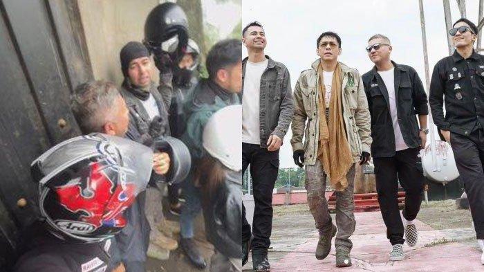 NEDUH - Potret Raffi Ahmad meneduh saat kehujanan viral di media sosial. Namun tak sendiri, Raffi meneduh bersama Ariel NOAH, Desta hingga Gading Marten.