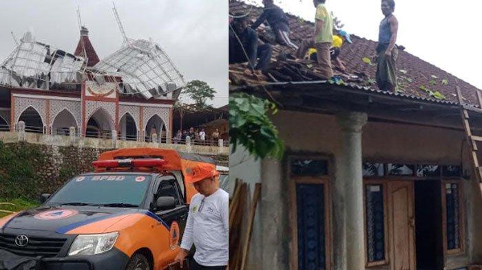 Atap Masjid di Desa Jeruk Sok Sok juga mengalami kerusakan akibat terjangan angin puting beliung. Kalaksa BPBD Bondowoso, Sigit Purnomo terlihat melintas usai melakukan asessement, Jum'at (8/11/2024) sore.