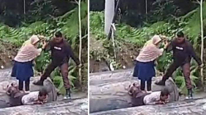 Sosok Bripka Abdul Syahid jadikan punggungnya jembatan bagi ibu dan anak saat jalan putus di Sumbawa Barat, NTB.