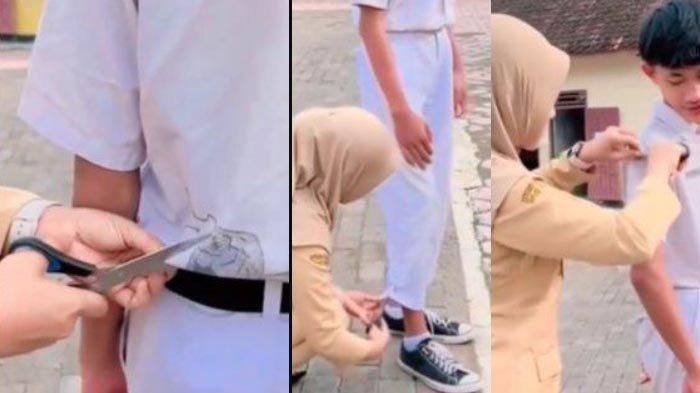 GURU GUNTING SERAGAM - Viral di media sosial video bu guru gunting seragam siswa. Peristiwa ini disebut terjadi di sebuah sekolah di Sukodono, Sragen, Jawa Tengah.