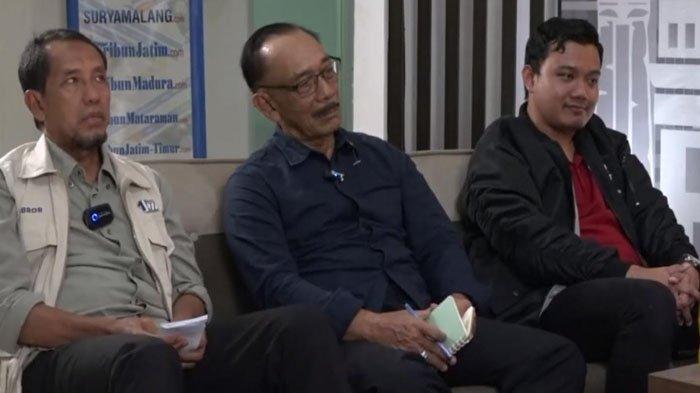 Direktorat Jurkam, Kompol dan Jubir TPD Ganjar-Mahfud Jatim Fuad Bernardi (kanan), Dewan Pembina Tim Kampanye Daerah (TKD) Prabowo-Gibran Jawa Timur, Mayjend TNI Mar (Purn) Soenarko GA (tengah) dan Co Kapten Utama Timprov Anies-Muhaimin (AMIN) Jatim - Dhimam Abror Djuraid (kiri) saat hadir dalam nobar debat Pilpres yang digelar TribunJatim Network, Minggu (7/1/2024) malam.